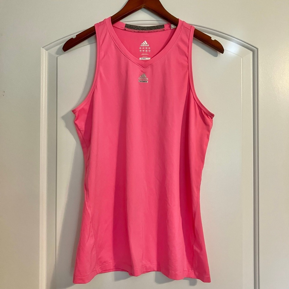 Adidas Hot Pink Climalite Techfit Sleeveless Athletic Stretch Top Women's Size L